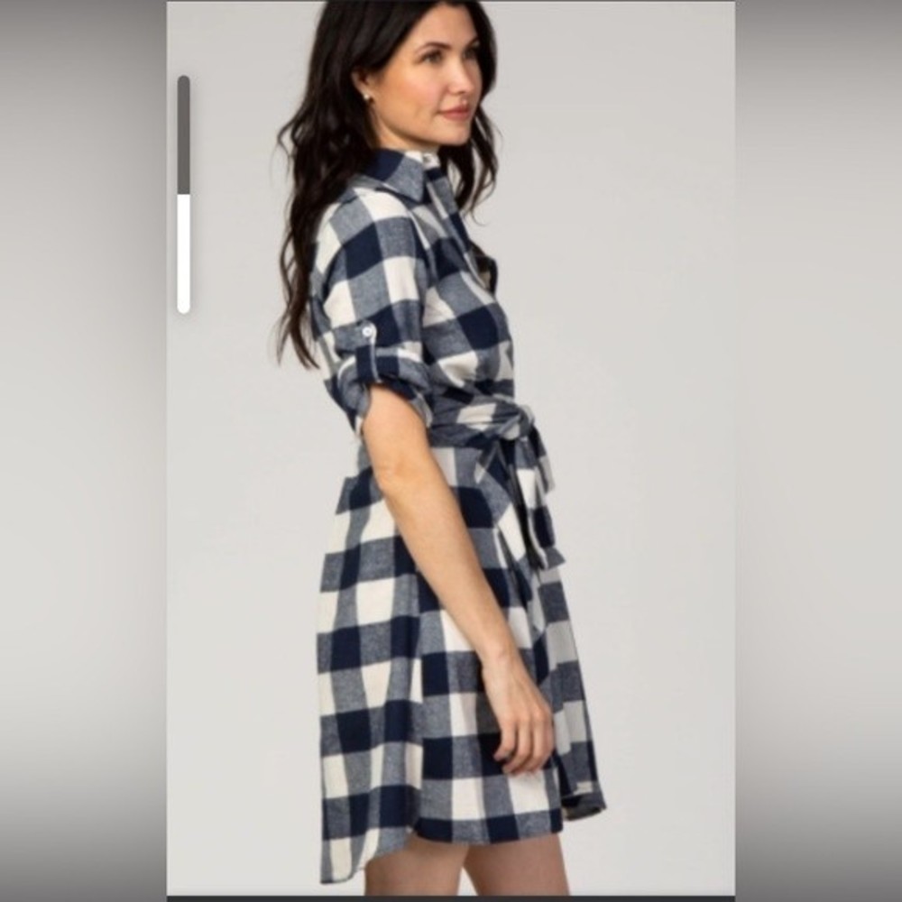 Navy Plaid Shirt Dress size large